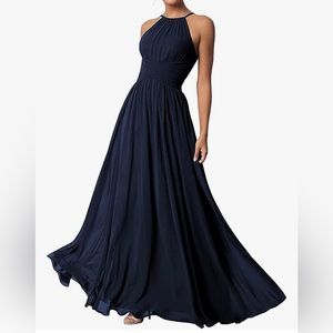 Bridesmaid Dress; Navy, floor length halter